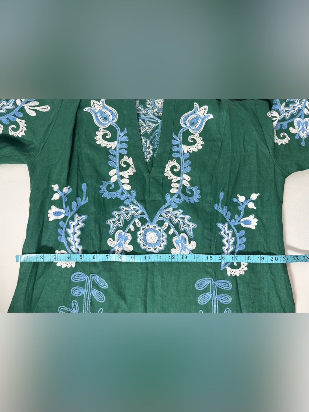 March 11 Dress Womens Large Green Floral Embroidered Linen Maxi Annabell - Picture 13 of 14